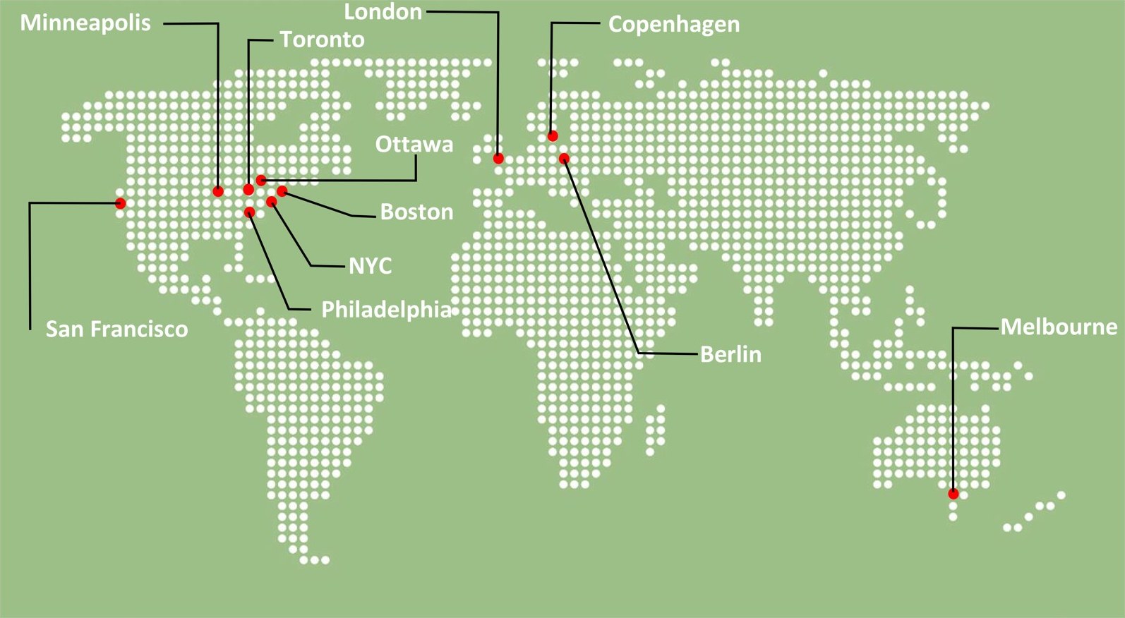 World map of the eleven cities whose stormwater practice was compared with Toronto's