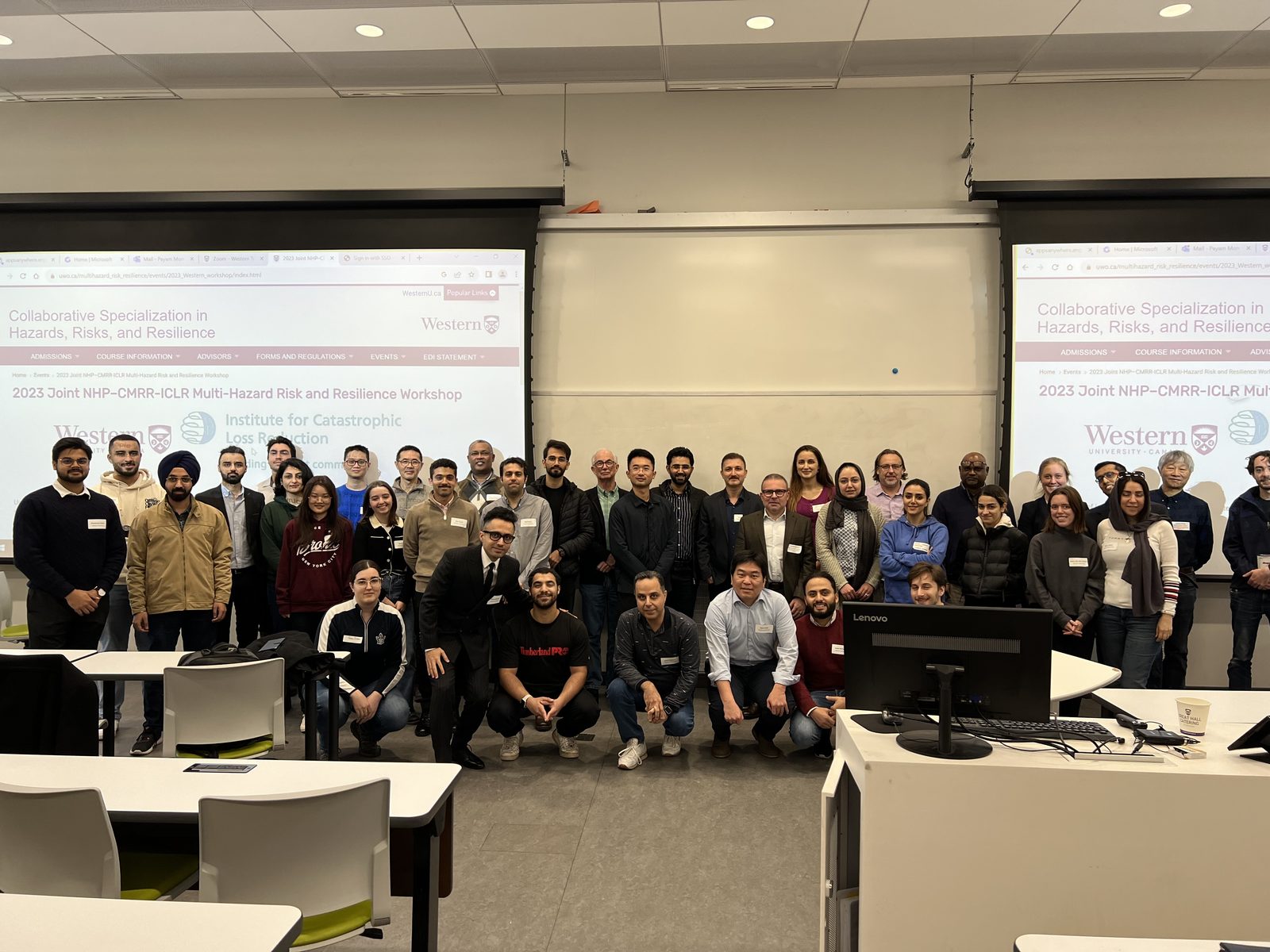 Large group of participants at a multihazard workshop in a lecture room