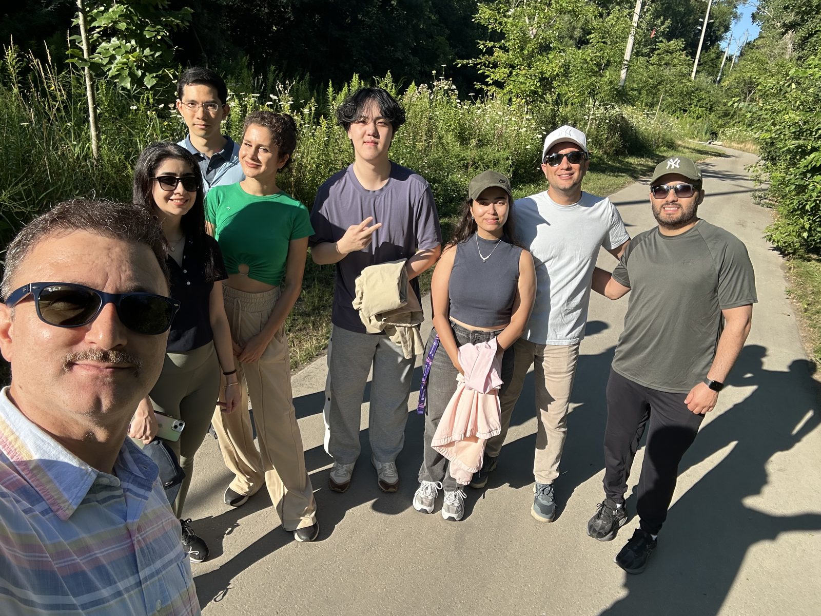Lab members on a summer trail walk