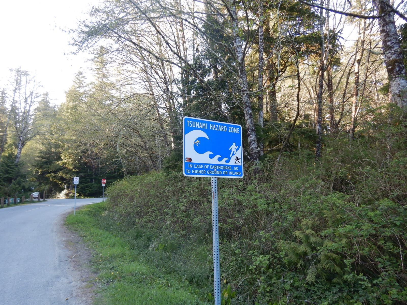 Tsunami hazard zone sign on a Tofino road